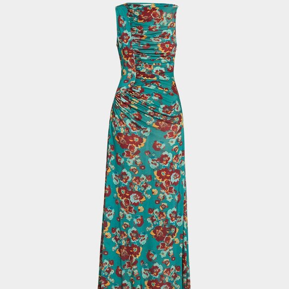 Ulla Johnson Livia Sleeveless Ruched Floral Maxi Dress